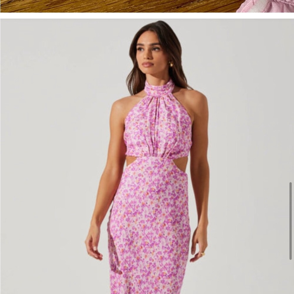 ASTR The Label Pink Floral Halter Dress